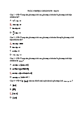 Đề ôn thi trắc nghiệm môn Đại số Lớp 9 - Chương 3